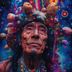 Indian with galaxy in the background