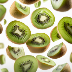 Fototapeta premium 키위, Kiwi, Fruit, 과일, Green, 녹색, Brown skin, 갈색 껍질, Fuzzy, 보송보송한, Tangy, 새콤한, Sweet, 달콤한, Vitamin C, 비타민 C, Nutrients, 영양소, Antioxidants, 열대의, Actinidia, 아티니디아속, Edible, 먹을 수 있는, Seed, 씨앗, Slice, 슬라이스,