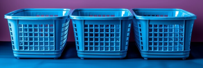 Plastic shopping baskets with cyan color isolated on white background. Retail and shopping concept.