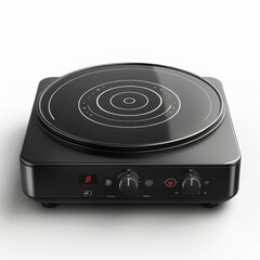 Fototapeta premium Portable induction hob with touchpad isolated on white background. Modern cooking technology.