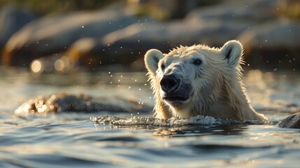 Polar bear dries off after swimming