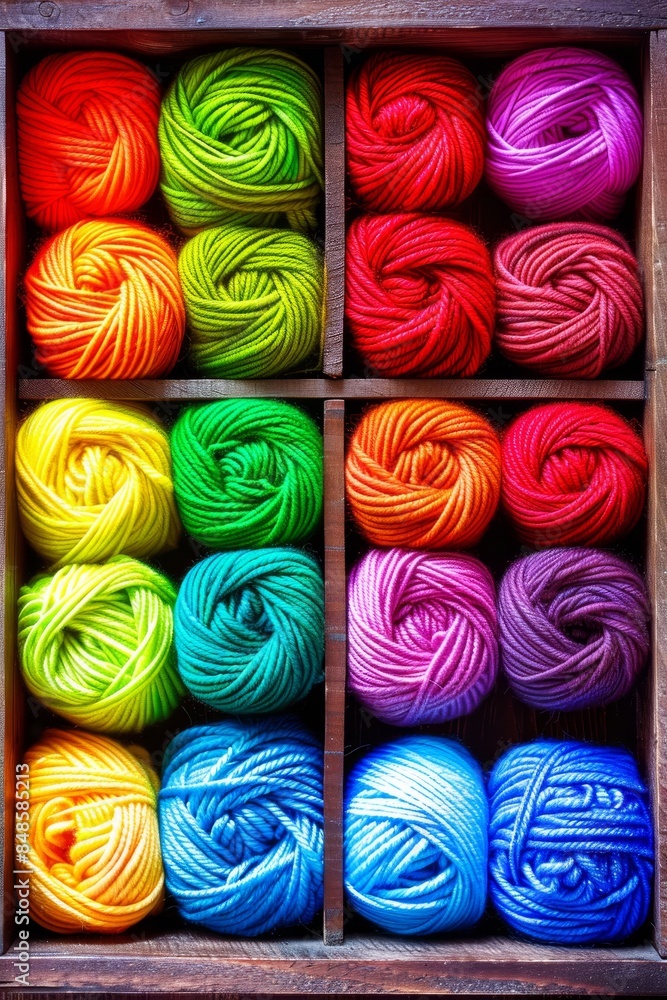Poster vibrant yarn rolls creating a colorful and visually appealing background display