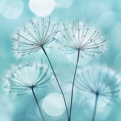 Dandelion seeds silhouette in vibrant blue sky with soft bokeh  capturing wispy details