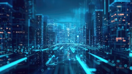 Fototapeta premium Digital Cityscape: Futuristic Urban Glow