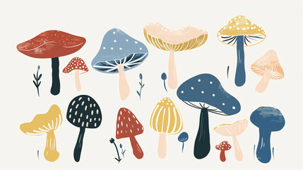 Mushroom and Leaf Patterns: Vector illustration combining elements of leaves and various mushrooms, perfect for nature-themed designs