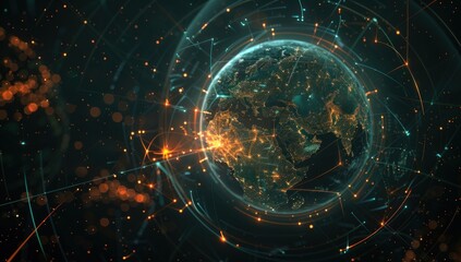 Obraz premium Global Network with Glowing Lines and Points