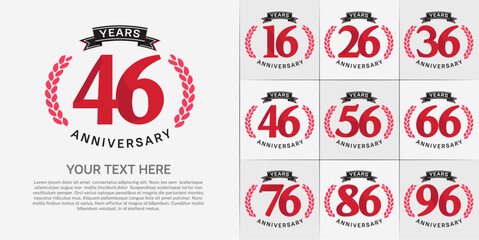 anniversary logotype set vector, red color and black ribbon for special day celebration