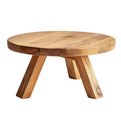Design a simple, round wooden coffee table with three legs