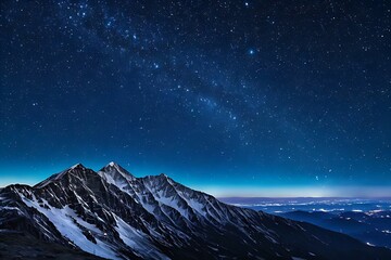 mountaintop. A vast starry sky stretches above, filled with twinkling stars and constellations