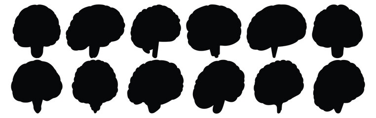 Brain silhouettes set, pack of vector silhouette design, isolated background