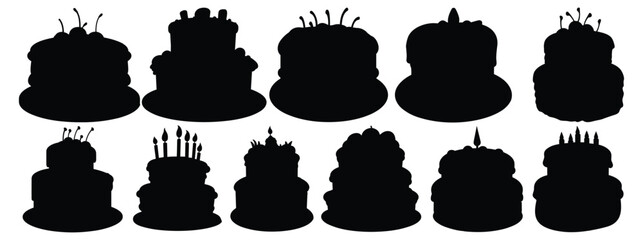 Birthday Cake silhouettes set, pack of vector silhouette design, isolated background