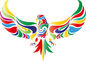 カラフルな鷲・鷹のトライバル風イラスト