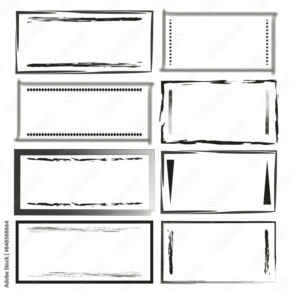 Poster grunge rectangle frames. rough border vectors. black brush strokes. abstract design.