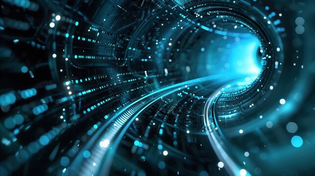 Abstract tech background in turquoise. Data flow illustration. Elegant banner wallpaper poster design template.