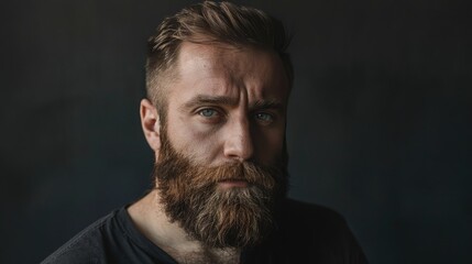 Obraz premium Portrait of a man with unshaven appearance and beard grooming