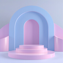 empty spaces front view of 3d product mockup scene for products, relatively empty scene, plain colour, pastel colour 