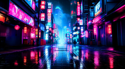 The Perfect for Urban-Themed Events, Futuristic Advertising, and Modern Marketing Campaigns of Dynamic Neon Night Cityscape, high-quality photograph captures the dazzling array of neon lights