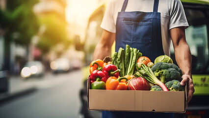 photo of a fresh vegetable delivery boy
