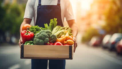 photo of a fresh vegetable delivery boy