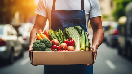 photo of a fresh vegetable delivery boy