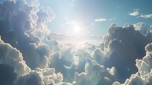 Serene and captivating footage of clouds drifting across a clear blue sky, showcasing their ever-changing shapes and textures, evoking a sense of calm and the beauty of nature's tapestry
