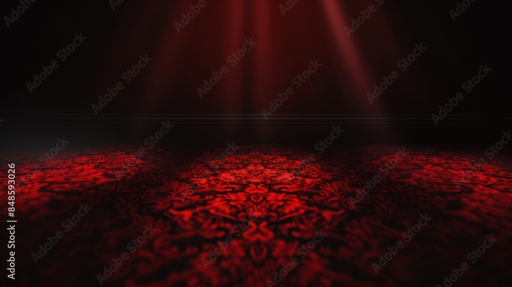 Poster dark luxury background with a red pattern glowing under a soft light beam, offering a sophisticated 