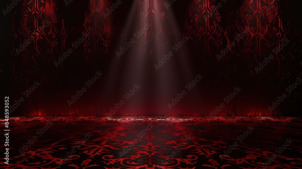 Poster dark luxury background with a red pattern glowing under a soft light beam, offering a sophisticated 