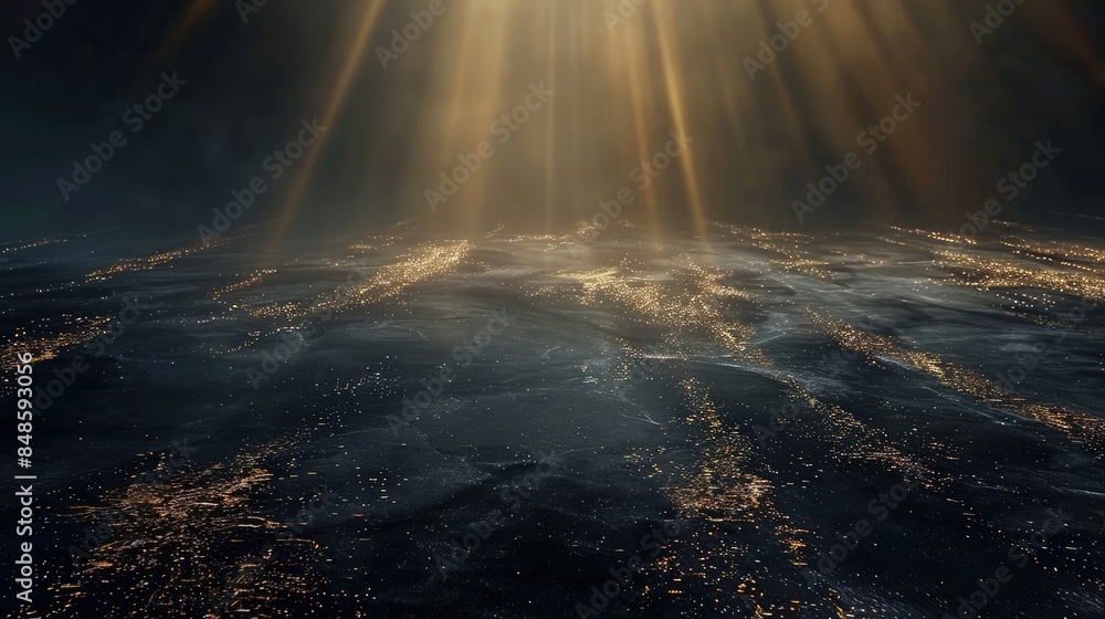 Poster dark luxury background with a shiny golden texture under a spotlight, creating a striking contrast b