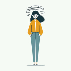 Minimal Hand-Drawn Vector Illustration of a Sad Girl