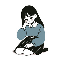 Minimal Hand-Drawn Vector Illustration of a Sad Girl