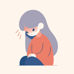 Minimal Hand-Drawn Vector Illustration of Cute Sad Girl Sitting on Floor