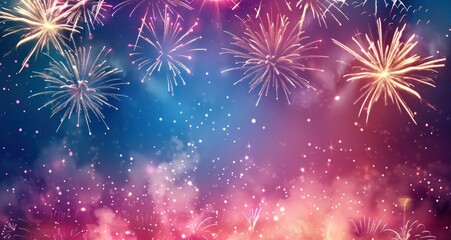 Naklejka premium Festive Fireworks Display in the Night Sky