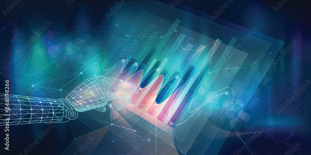 Poster abstract infographic with ai interaction with the global market