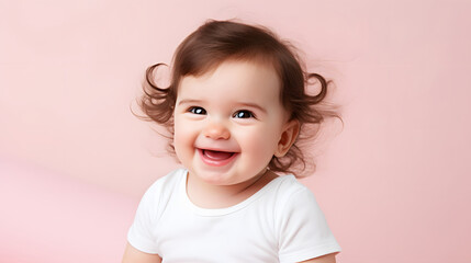 Naklejka premium smiling baby on pink background