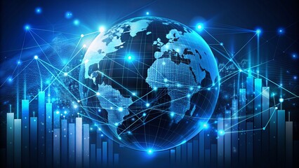 A Digital Composite Of A Glowing Blue Globe With A Network Of Connections And Data Representing Global Business And Technology.