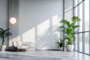 Fototapeta premium Mockup of blank wall with poster in office room created with Generative AI
