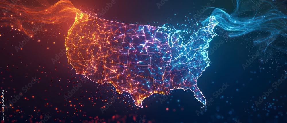 Poster usa surrounded by digital data networks and communication lines