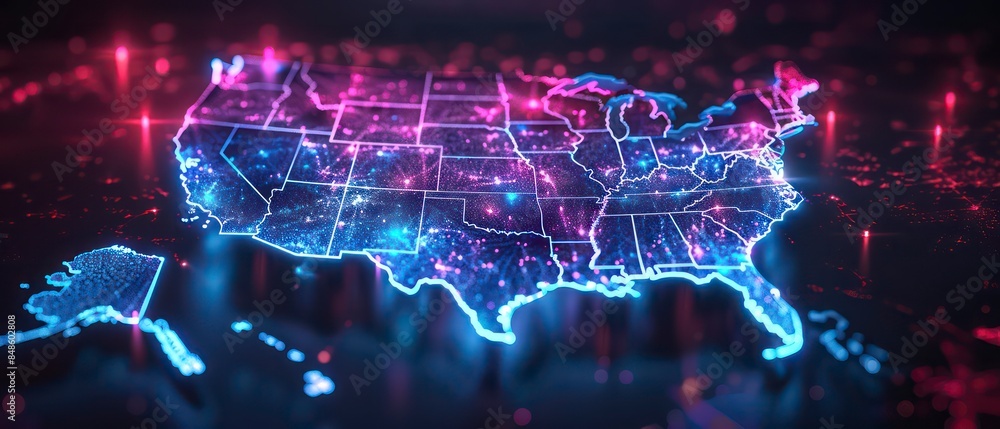 Poster usa surrounded by digital data networks and communication lines