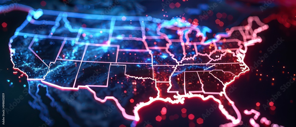 Poster usa surrounded by digital data networks and communication lines