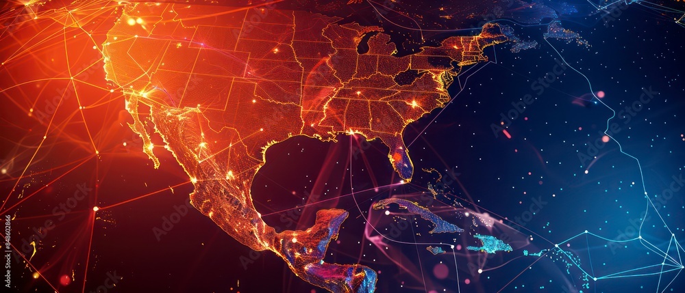 Aufkleber usa surrounded by digital data networks and communication lines