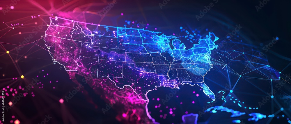 Poster usa surrounded by digital data networks and communication lines