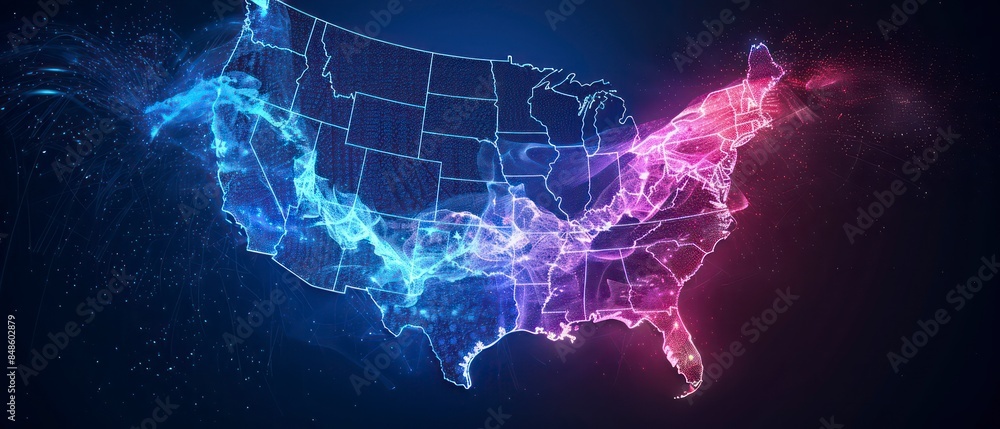 Poster usa surrounded by digital data networks and communication lines