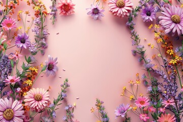 Obraz premium A flowery border with a pink background