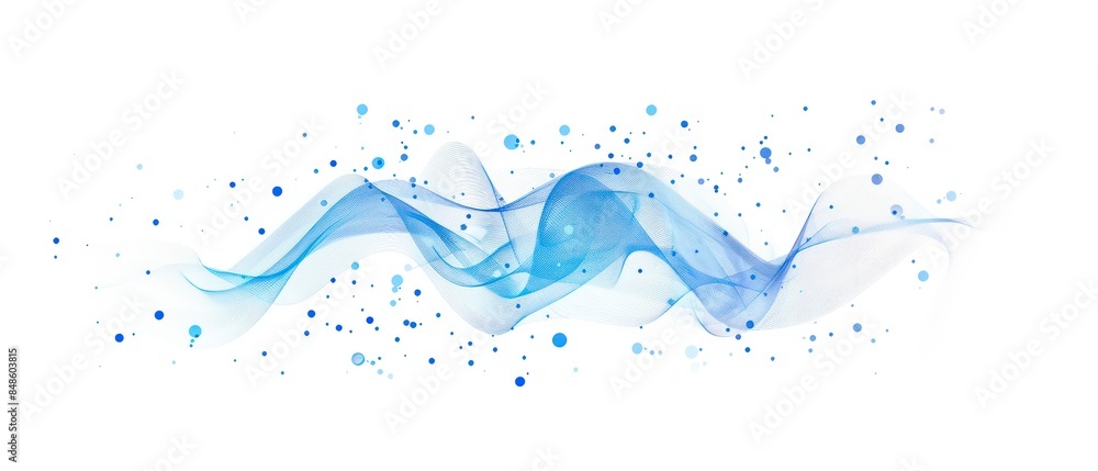 Poster blue wave illustration with curved lines and swirls, creating a seamless pattern for wallpaper or ba