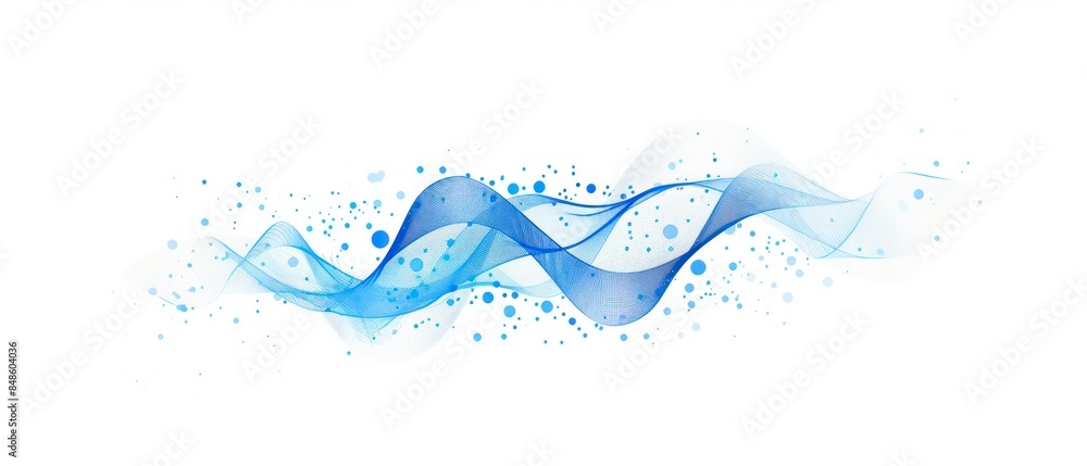 Poster blue wave illustration with curved lines and swirls, creating a seamless pattern for wallpaper or ba