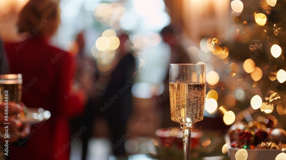 Poster a hint of laughter and conversation from the defocused guests their festive attire adding pops of co