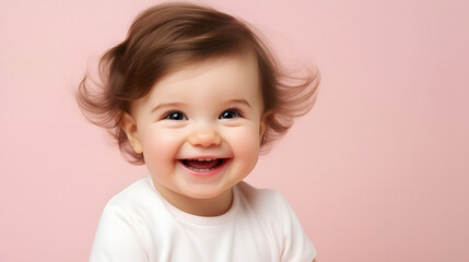 smiling baby on pink background