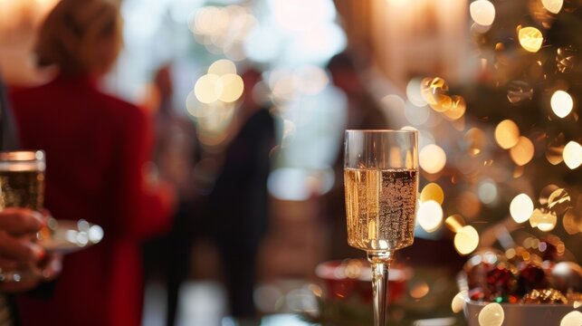 A hint of laughter and conversation from the defocused guests their festive attire adding pops of color to the scene.