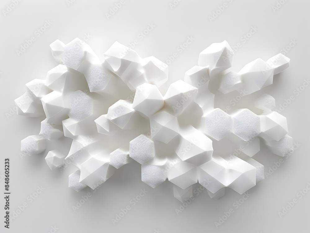 Poster striking 3d rendered hexagonal foam shapes on pristine white background