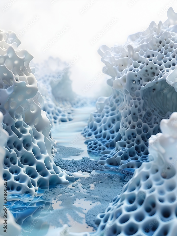Poster surreal coral-like 3d rendered foam structures on isolated background